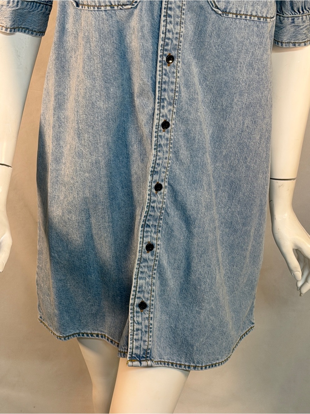Frame Denim Light Blue Puff Sleeve Denim Shirt Dress - Picture 4 of 11
